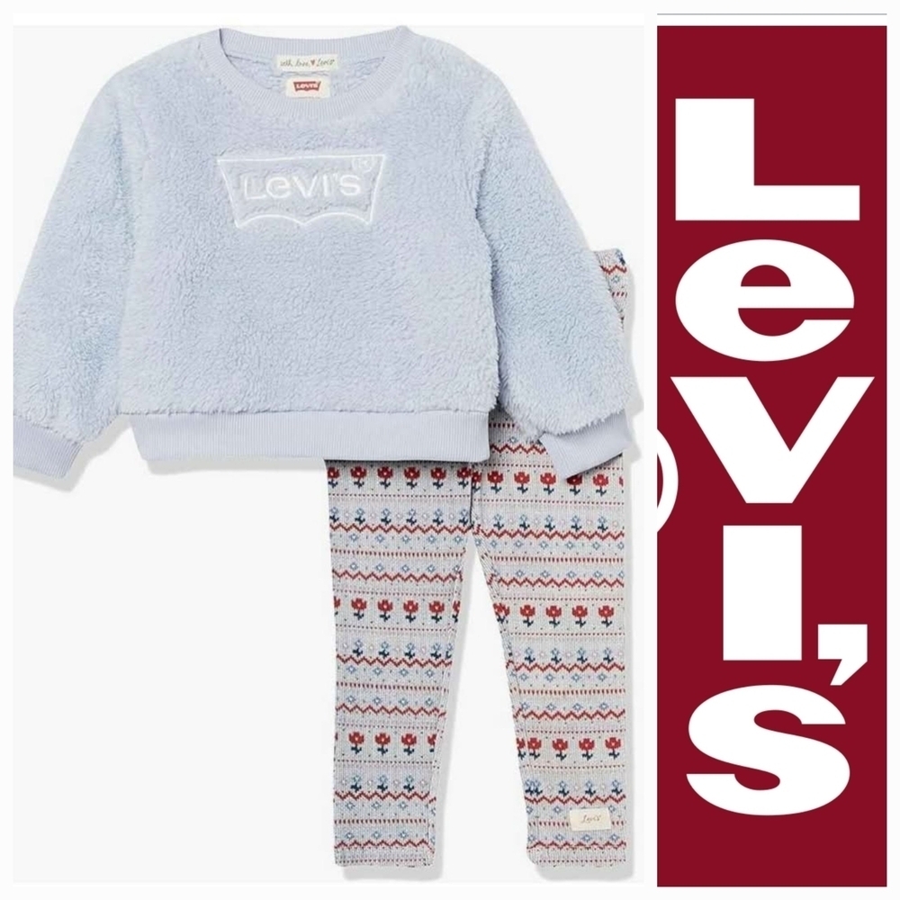 NWT Levi's Baby Blue Fleece Patterned Leggings Set ~24M